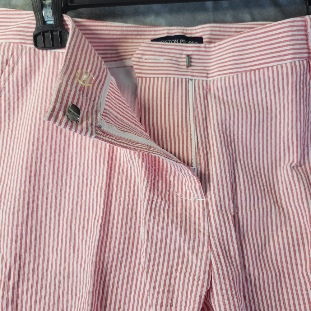 Boston Proper Red White Striped Seersucker Cropped Cuffed Pants Womens Size 12 - Picture 3 of 10